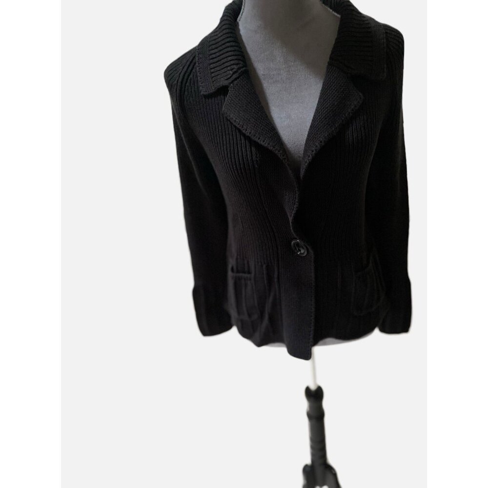 VTG Lauren Ralph Lauren Women Black Sweater RN# 54050 Chunky With Pockets SizeM.